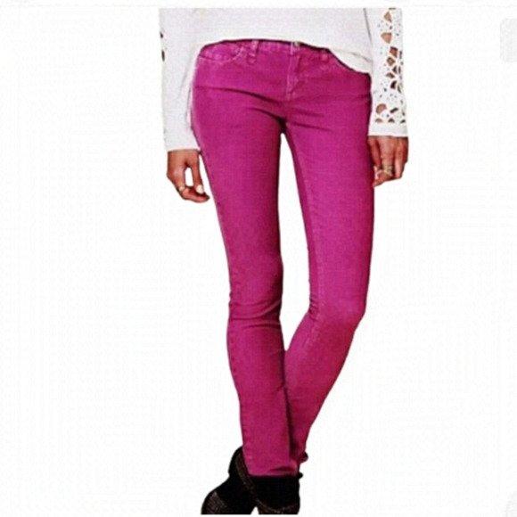 FREE PEOPLE Raspberry (Pink / Purple) Ankle Zip Skinny Jeans Sz 26 - Picture 1 of 10